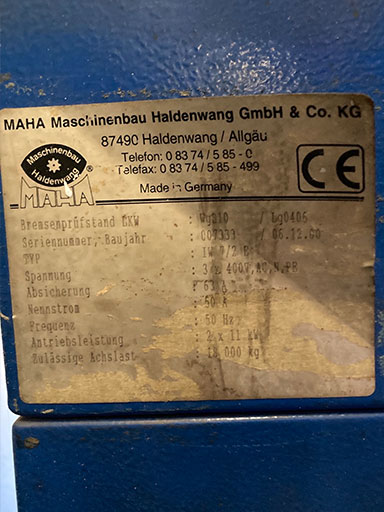 Auto Kastner Gerätebörse 2 x Maha Bremsenprüfstand LKW Type IW7/2E