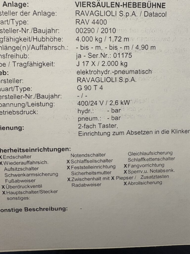 Auto Kastner Ravaglioli 4 Säulenhebebühne